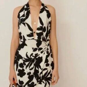 NWT Wueste Kaili Deep V Halter Mini Dress Black /Cream Size 2 MSRP 280